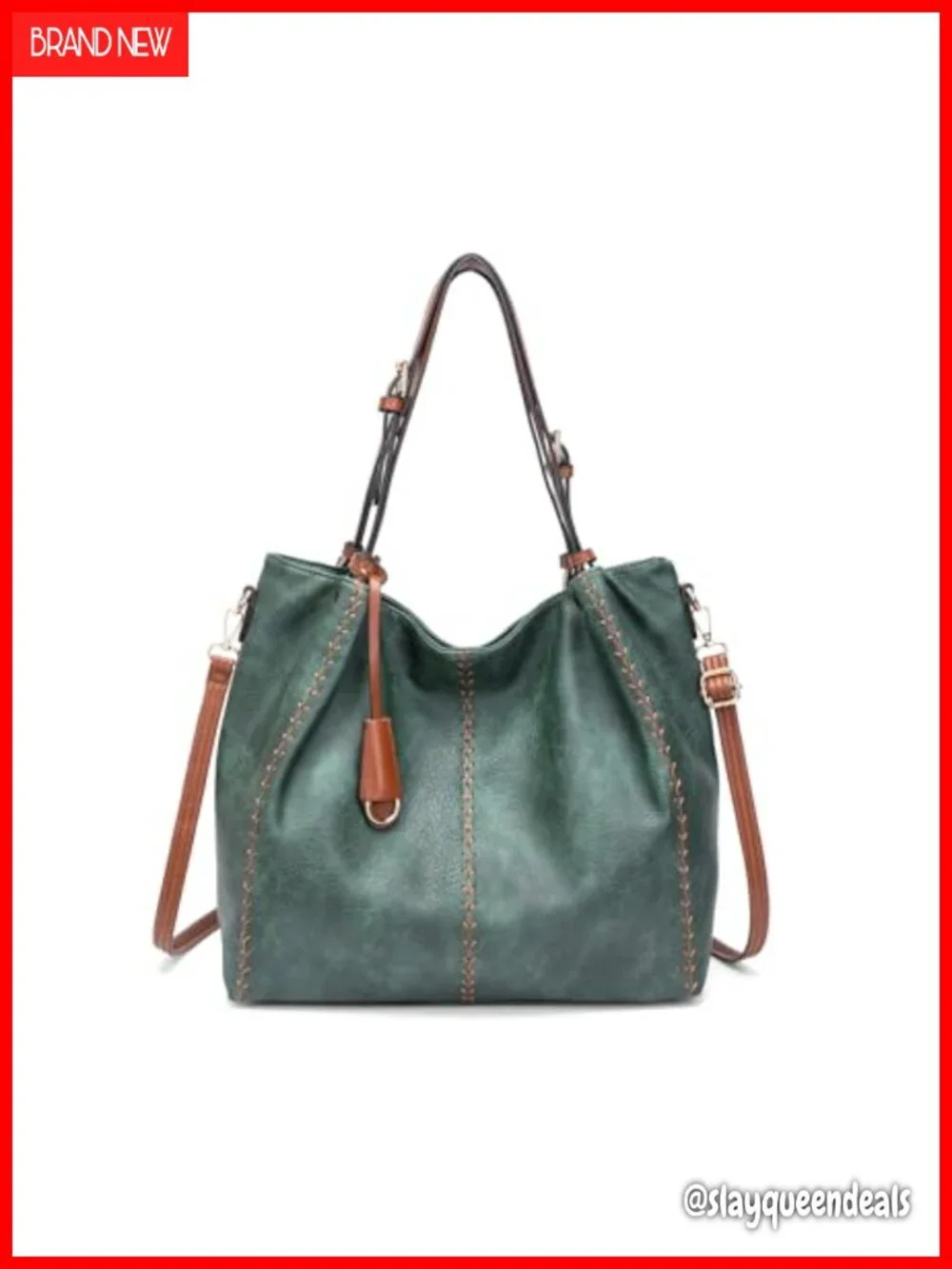 Vintage PU Hobo Shoulder Bag, Bucket Tote with Rivet Detail Purse